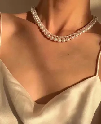 Two Layer Faux White Pearl Choker Necklace